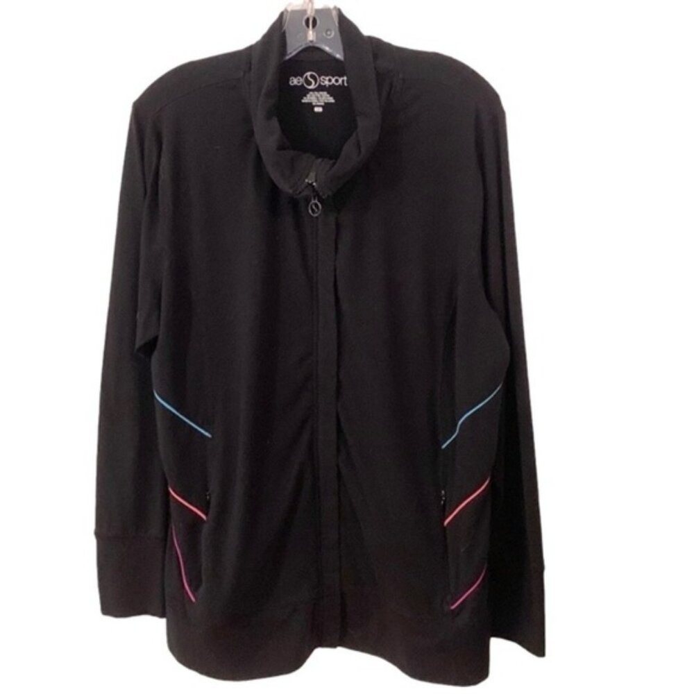 Ae Sport Cotton Blend Black And Color Accent Jacket